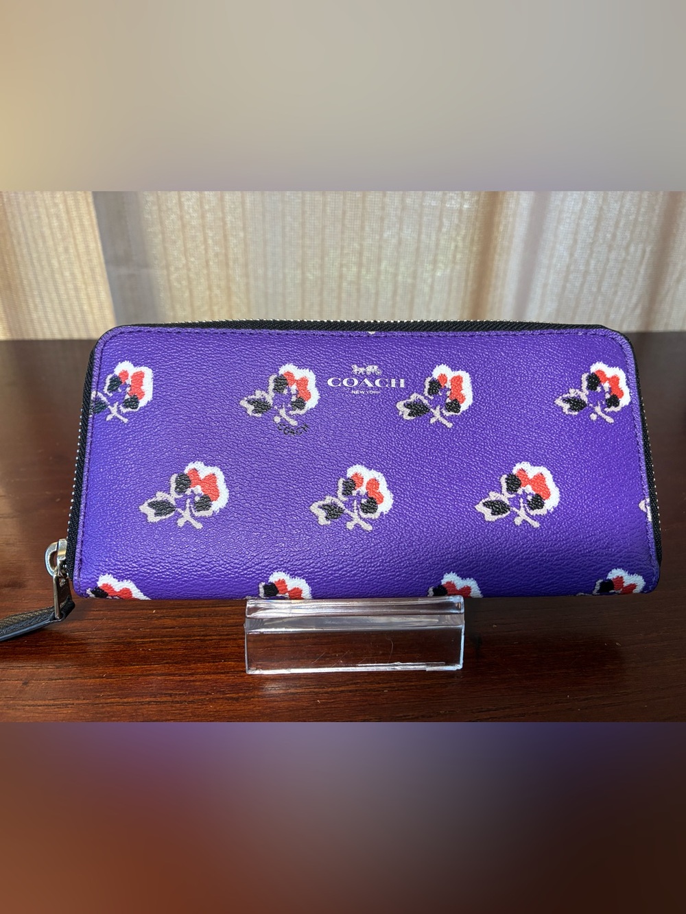 Coach Purple Floral Zip-Around Wallet